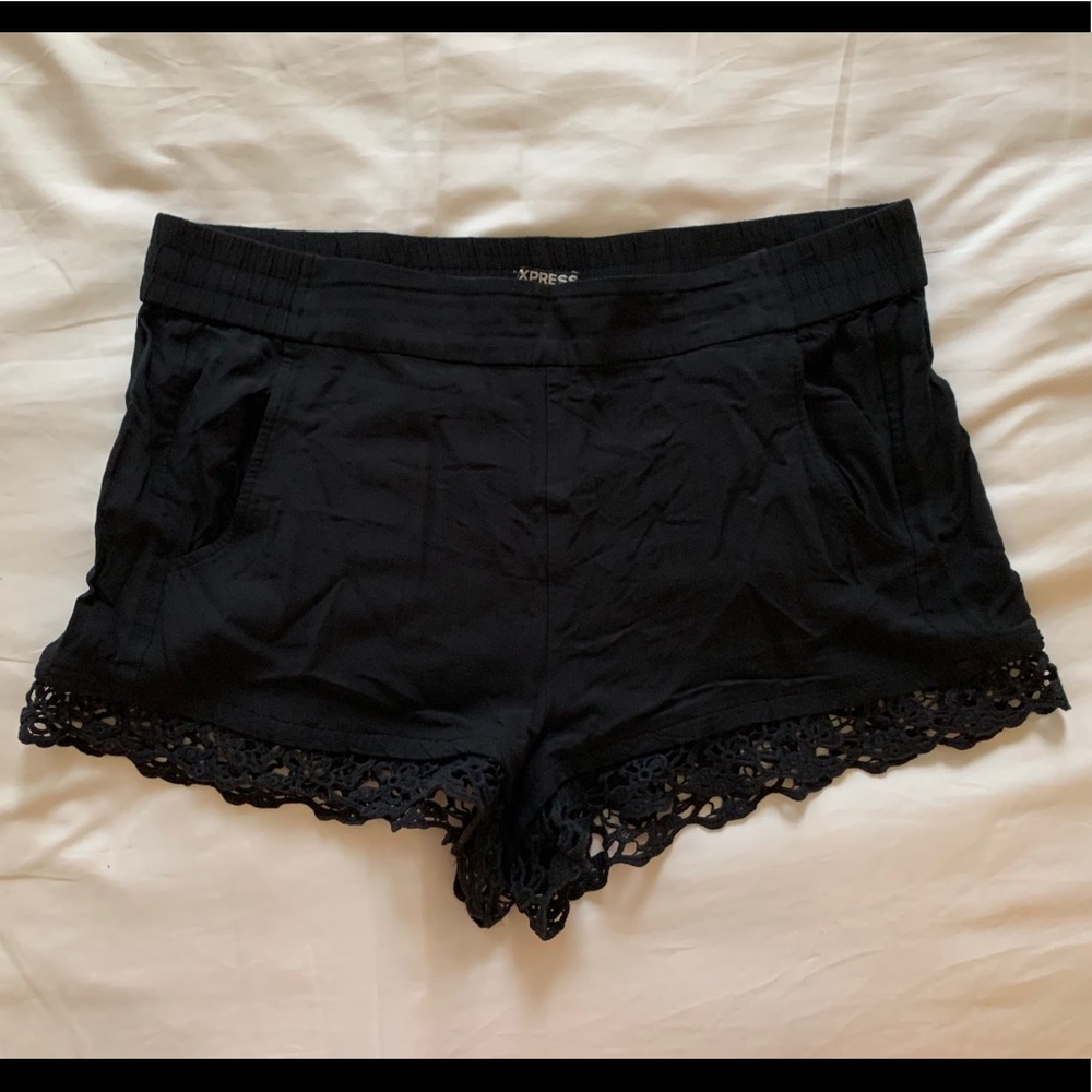 Express Black Comfy Shorts with Crochet Hem
